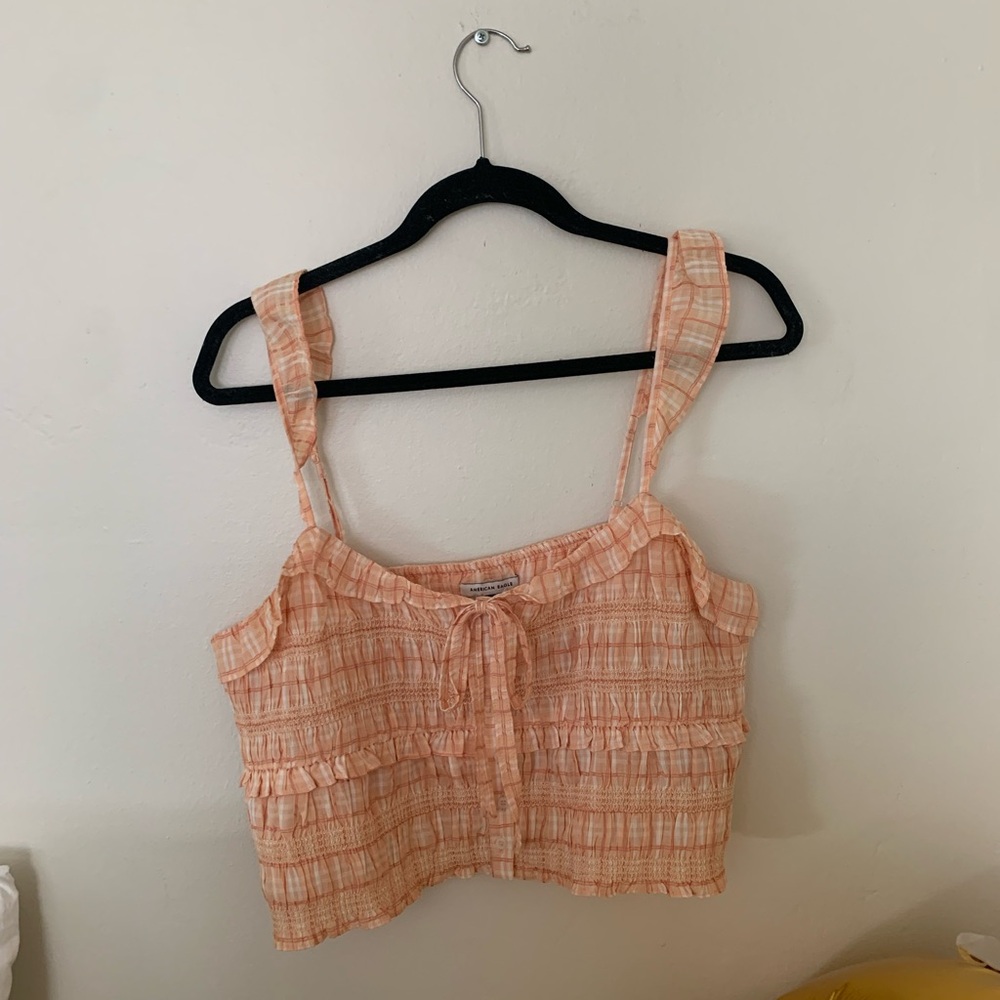 American Eagle plaid smocked tank top blouse